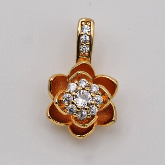 18K Yellow Gold Filled 3D Layered Flower Diamond Zircon Pendant Gorgeous Gift - Picture 3 of 4